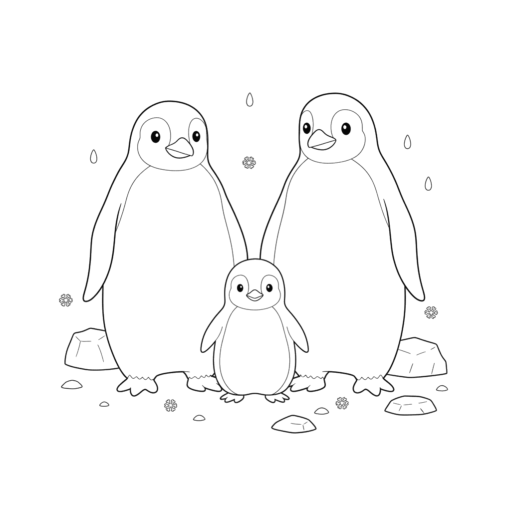 Ausmalbild Pinguin-Familie mit Baby