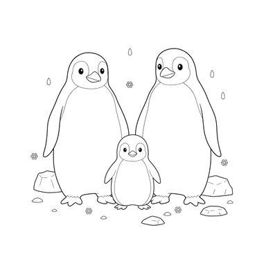 Coloriage Famille de Pingouins Bébé