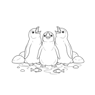 Bébés pingouins attendent la nourriture