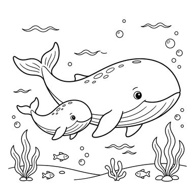 Coloriage Bébé Baleine et Maman