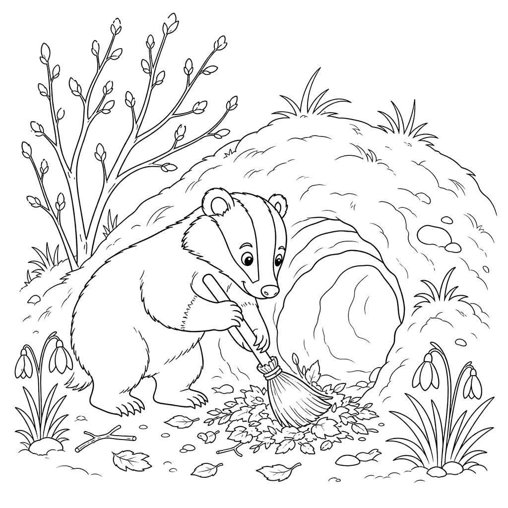 Badger Spring Cleaning Coloring Page