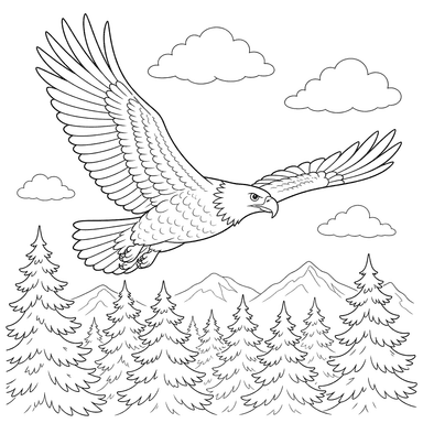 Ausmalbild Seeadler über dem Wald