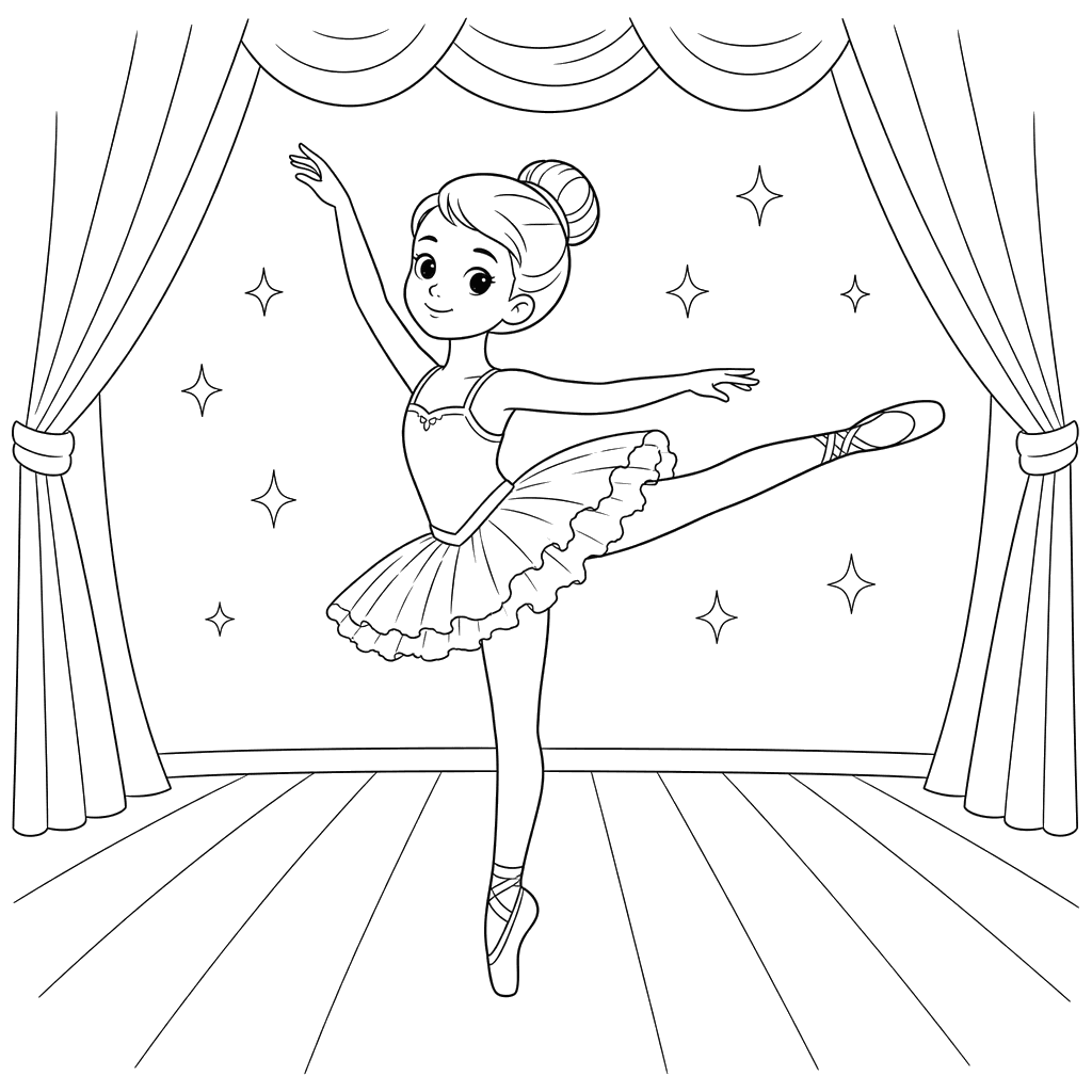 Bailarina fazendo um arabesco no palco
