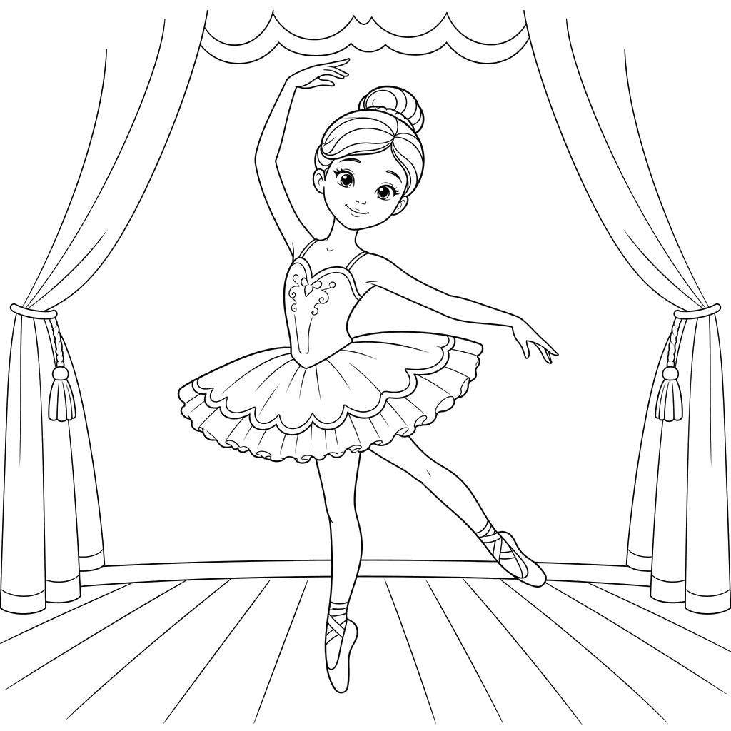 Desenho de Bailarina no Palco para Colorir
