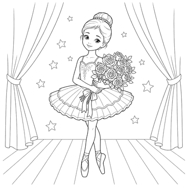 Ballerine avec un bouquet de roses sur scène