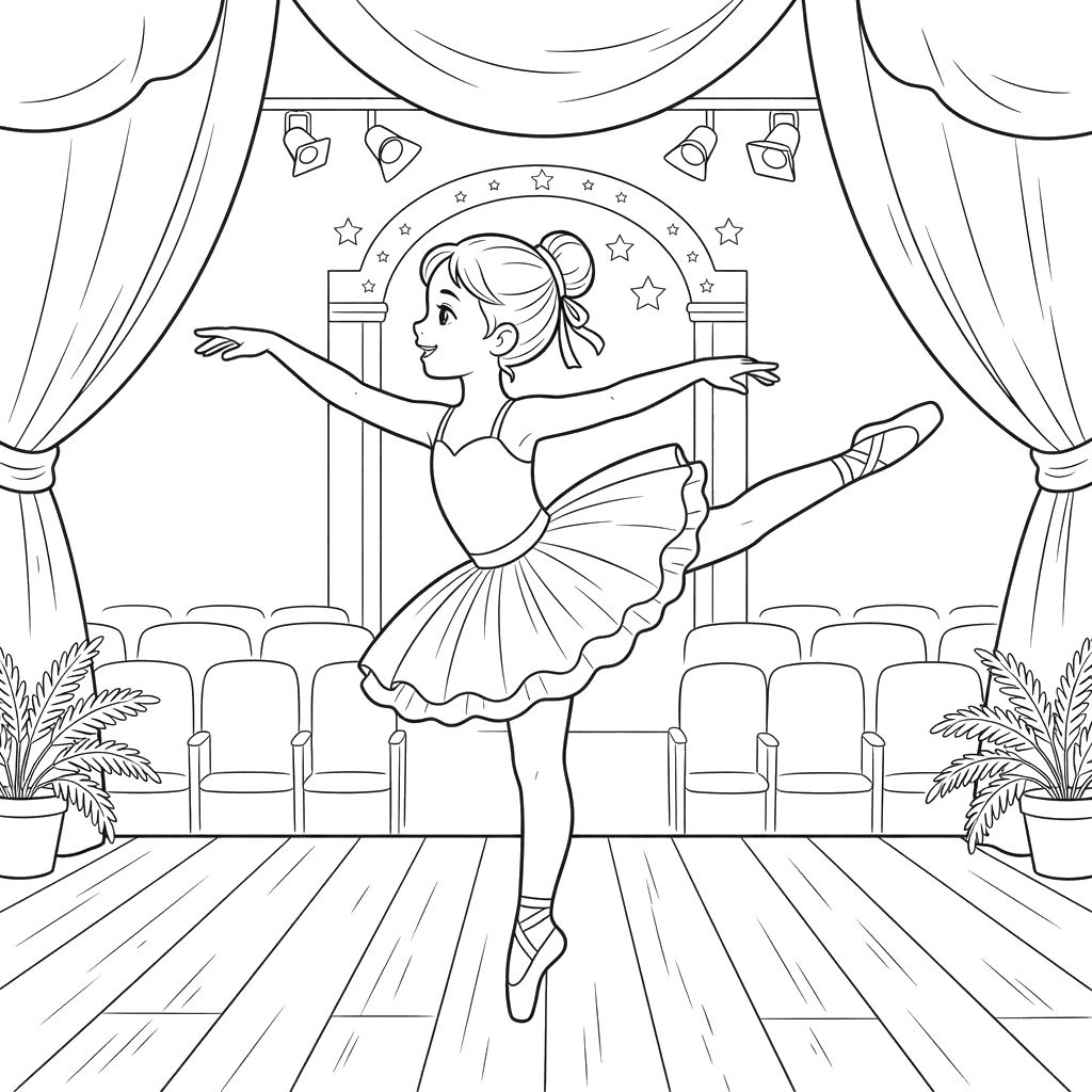 Dibujo para colorear: Niña Bailarina de Ballet