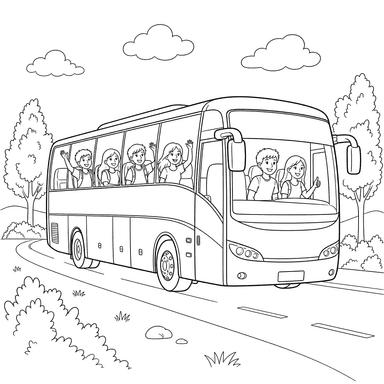 Musikband im Tourbus Ausmalbild