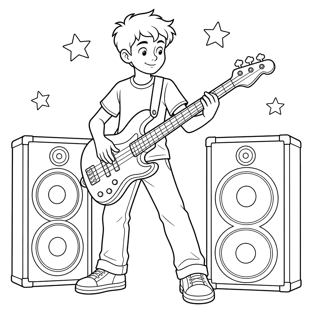 Dibujo para colorear de Bajista con Altavoces