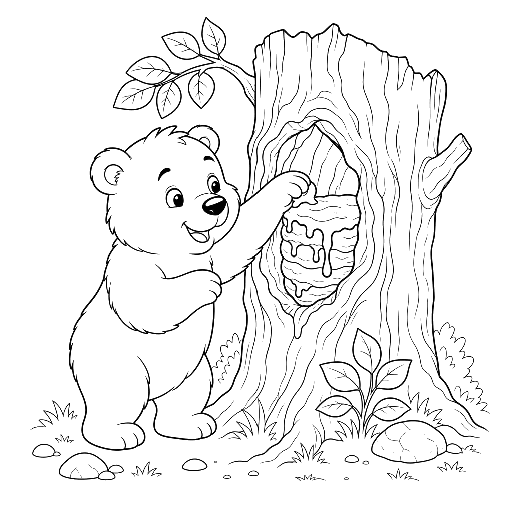 Bear and Wild Honey Coloring Page