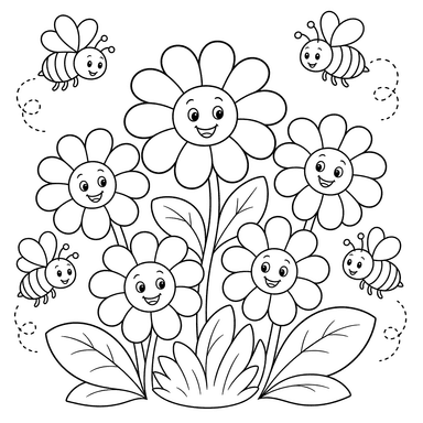 Bees Buzzing Around Smiling Daisies