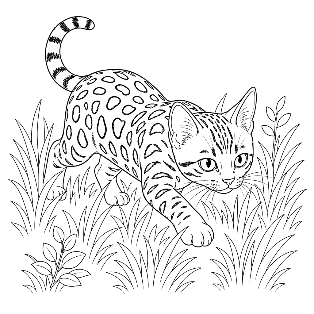 Bengalkatze im Gras