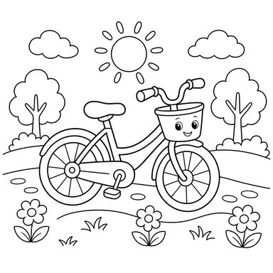 Fröhliches Fahrrad im Park — Ausmalbild