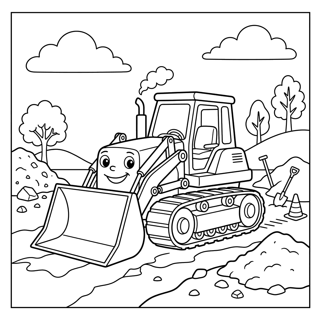 Dibujo para Colorear: Gran Excavadora en Obra