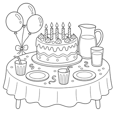 Mesa con tarta de cumpleaños y zumo