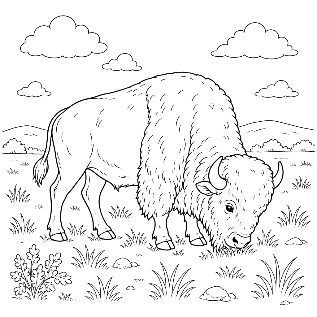 Coloriage Bison dans la prairie