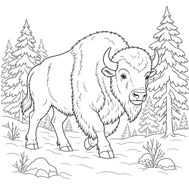 Dibujo para colorear de Bisonte en el Invierno
