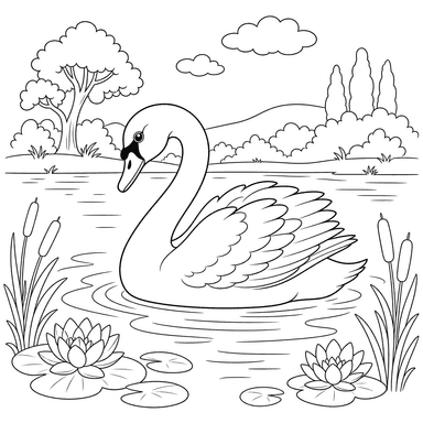 Black Swan on the Lake Coloring Page