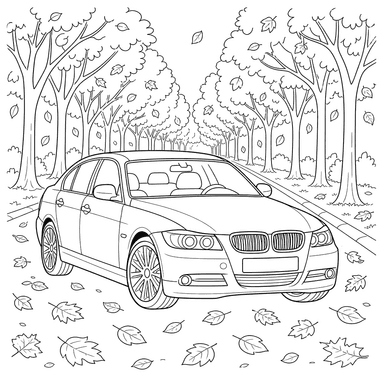 BMW Limousine in der Herbstallee Ausmalbild