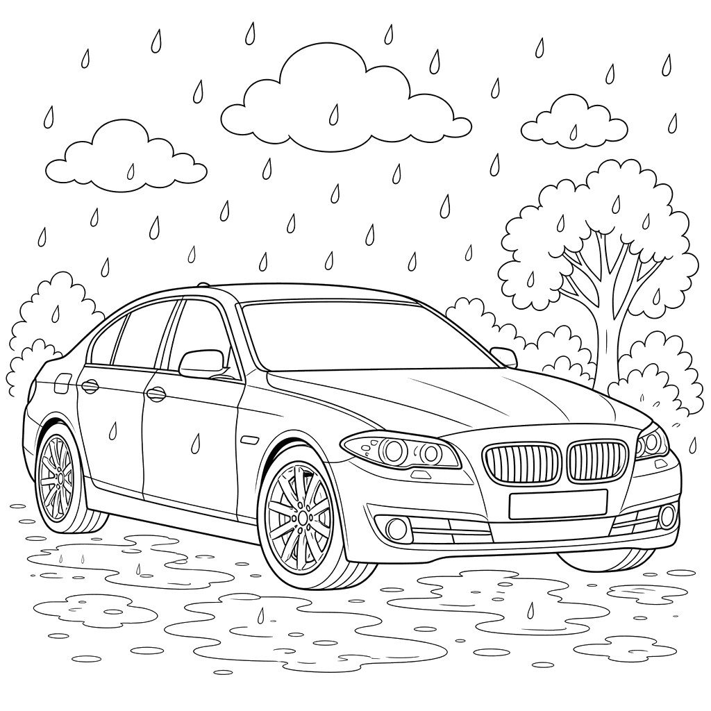 Desenho de Sedan BMW na Chuva