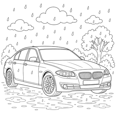 Ausmalbild BMW Limousine im Regen