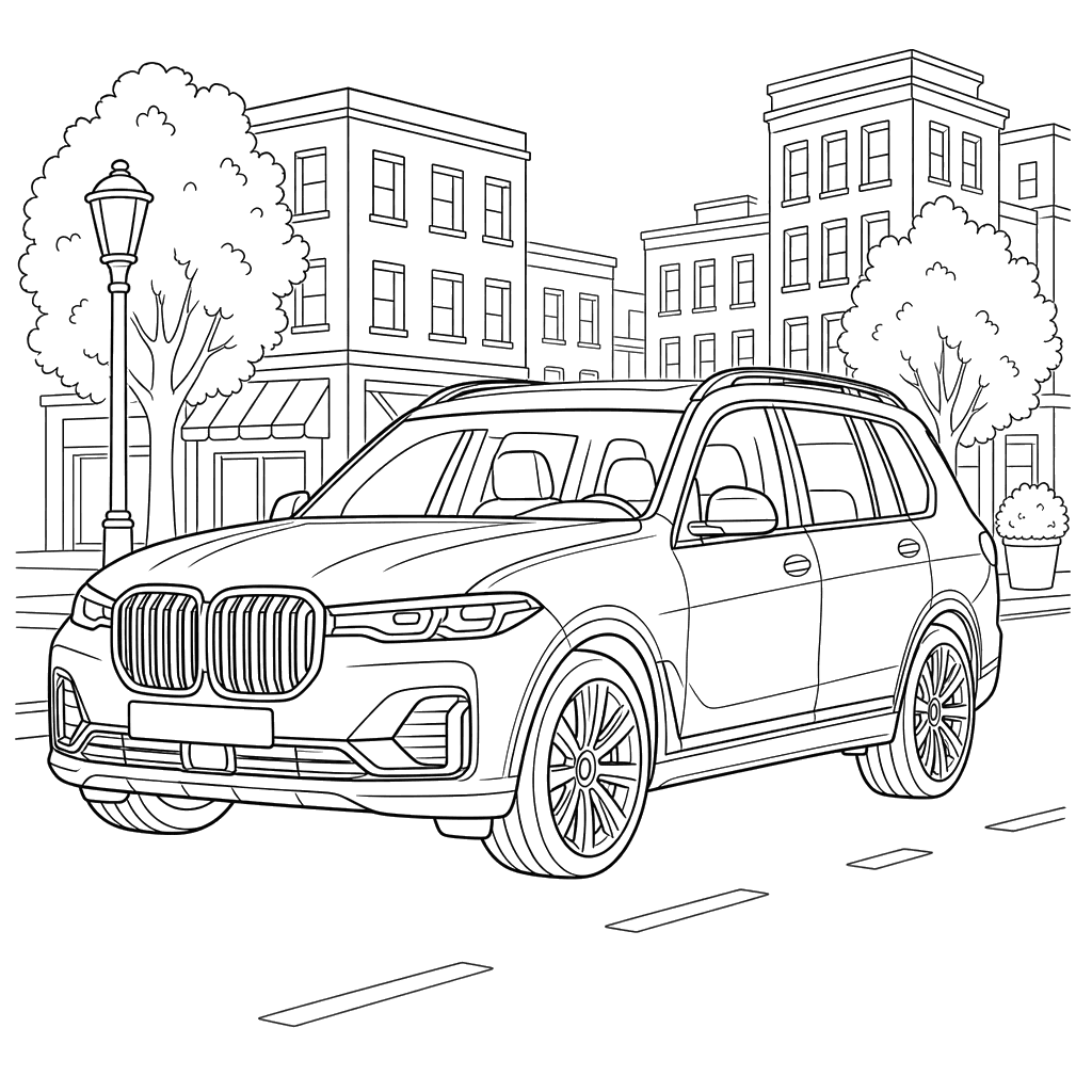 Desenho de SUV de Luxo na Cidade para Colorir