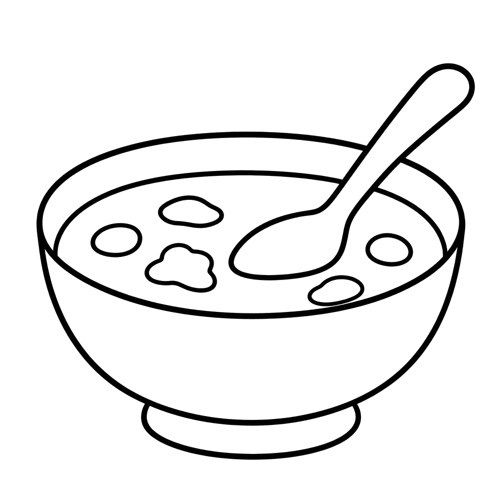Colorir: tigela de sopa com colher
