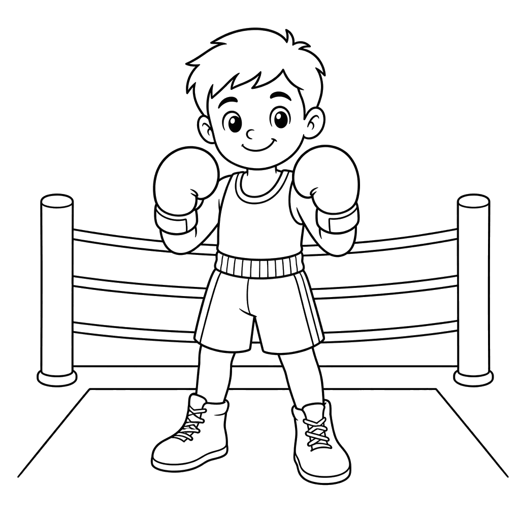 Boxeador no ringue — página para colorir