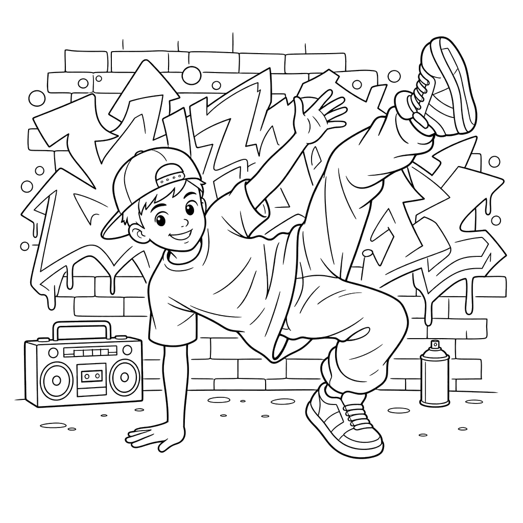 Ausmalbild Breakdance-Junge
