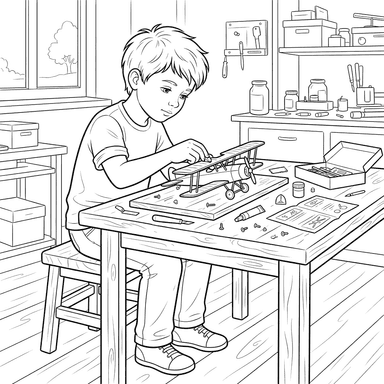 Dibujo para colorear: Niño Construyendo Avión