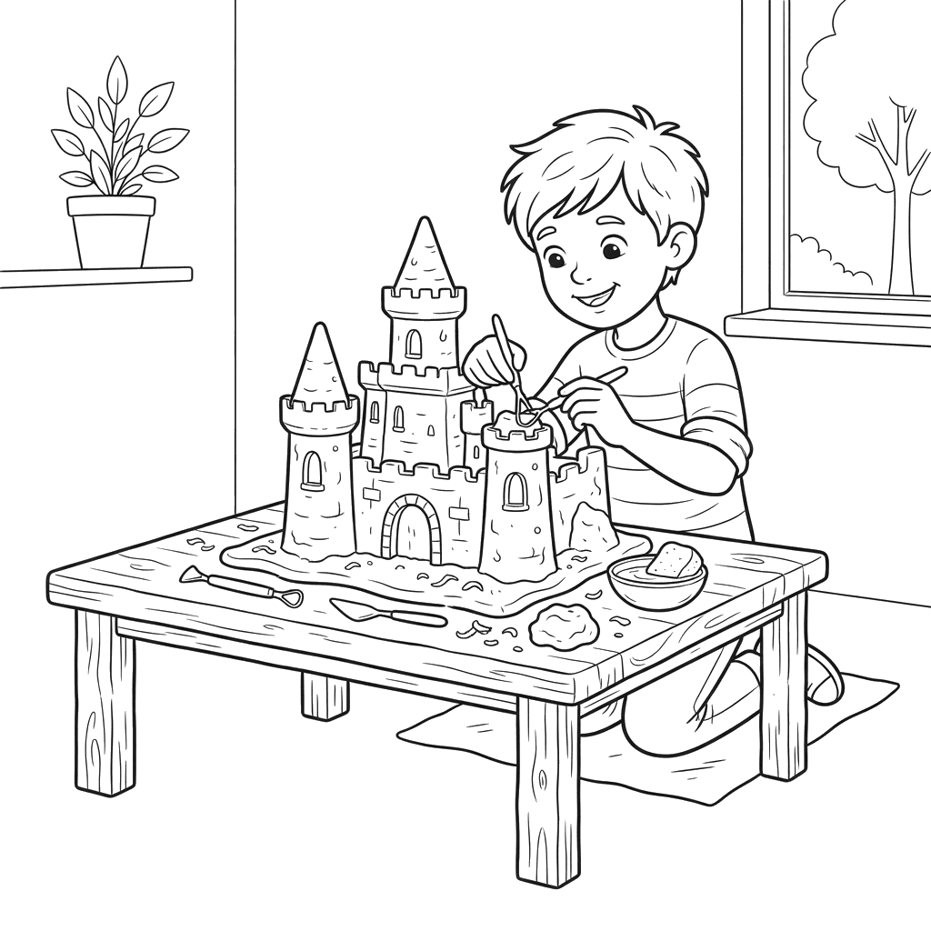 Boy Molding Clay Castle Coloring Page