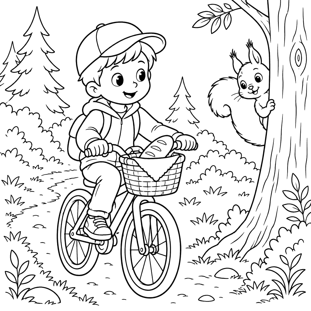 Menino de bicicleta na floresta