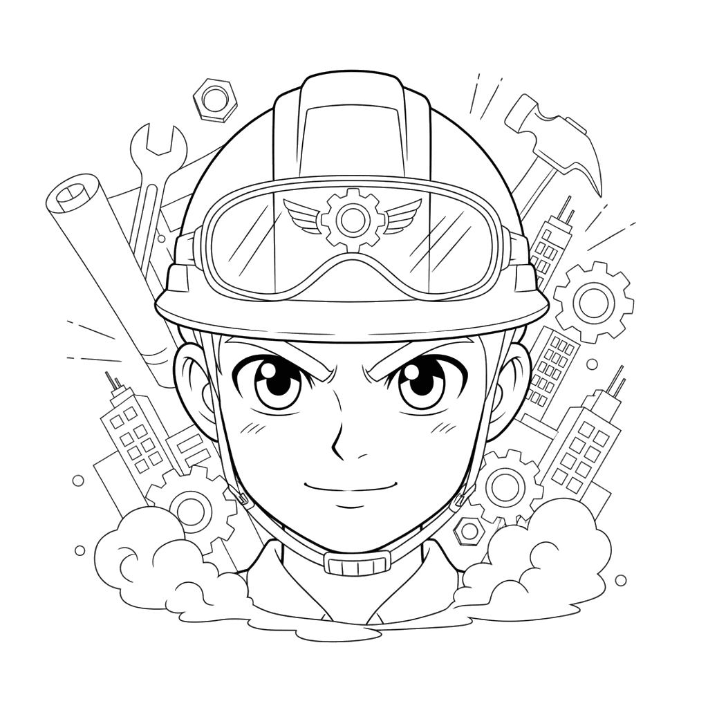 Coloriage Visage de Constructeur avec Casque