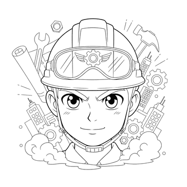 Coloriage Visage de Constructeur avec Casque