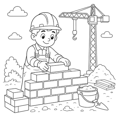 Desenho de Construtor Assentando Tijolos para Colorir