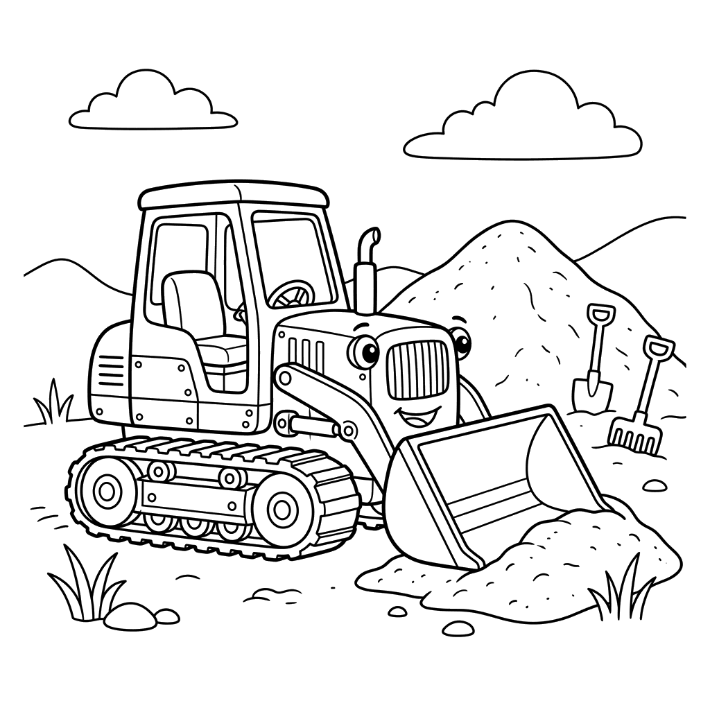 Dibujo para Colorear: Excavadora y Montón de Arena