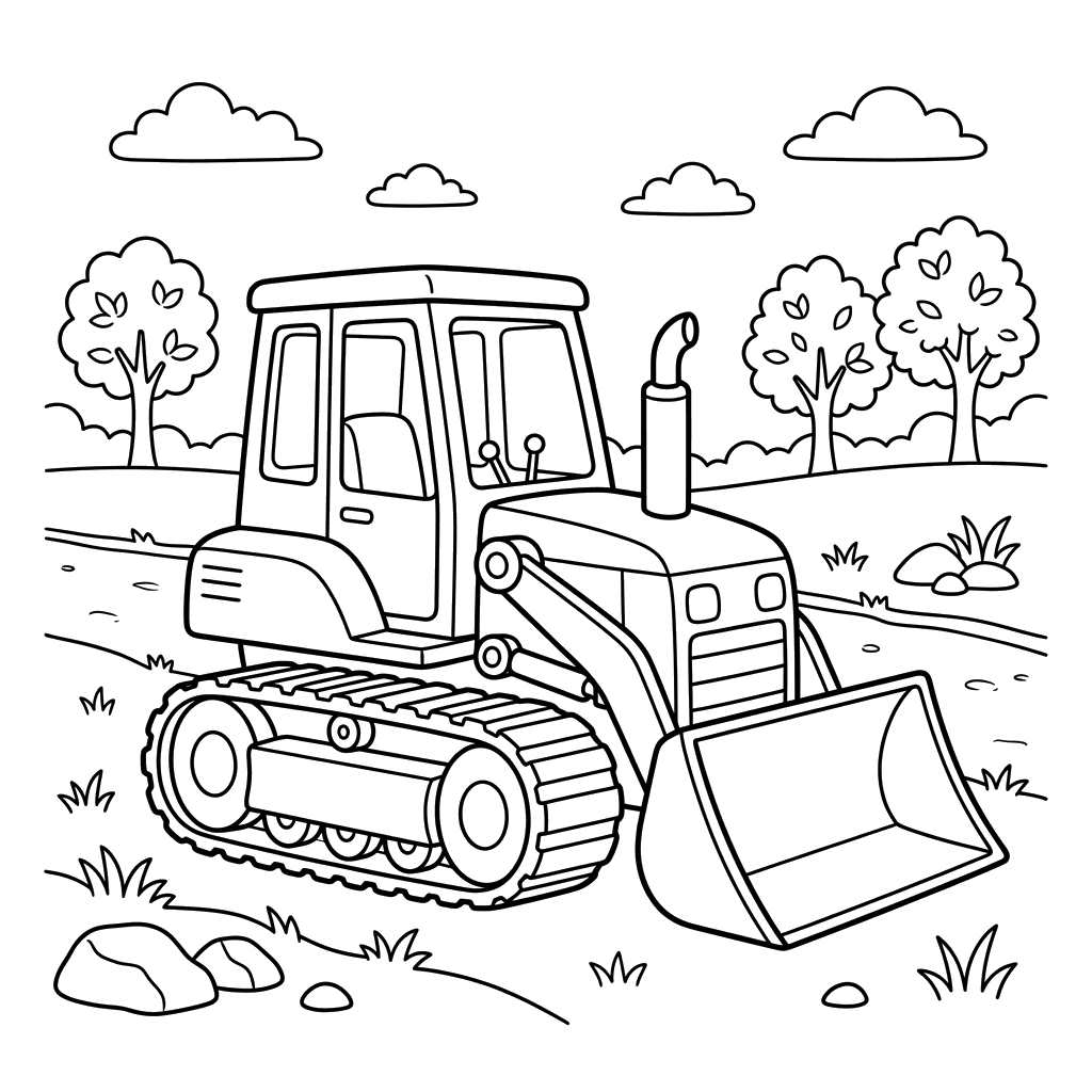 Dibujo para Colorear: Bulldozer en la Carretera