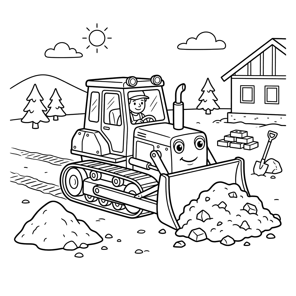 Dibujo de Buldócer en la Obra para Colorear