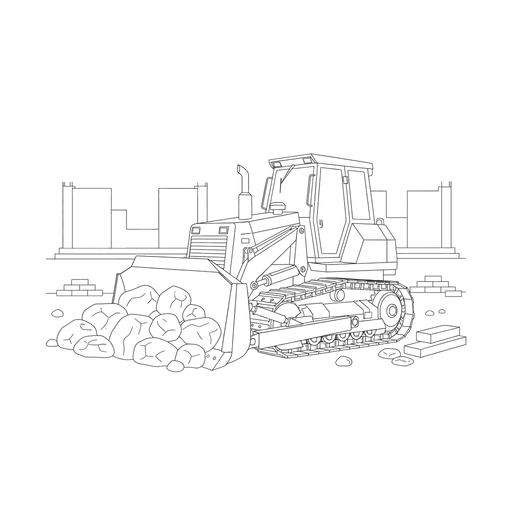 Dibujo para Colorear Bulldozer en la Obra