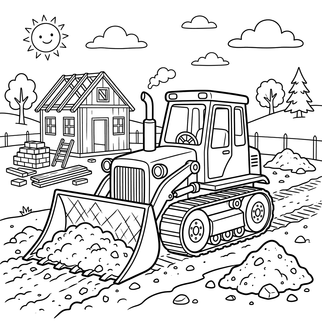 Dibujo de Bulldozer preparando terreno para casa