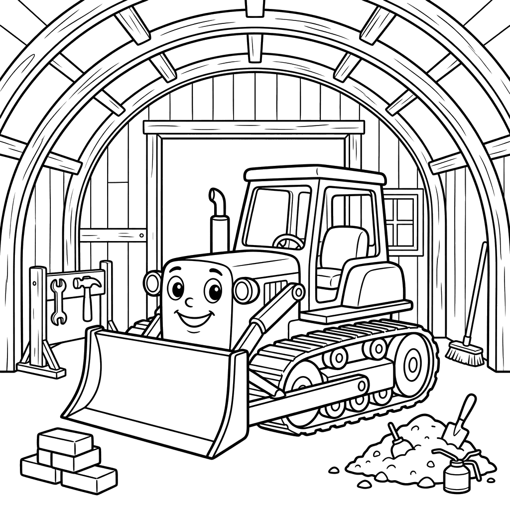 Dibujo para colorear: Bulldozer en hangar