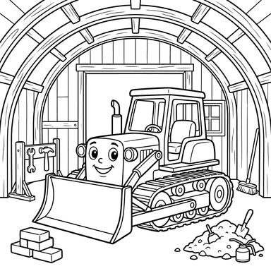 Bulldozer in Hangar Coloring Page