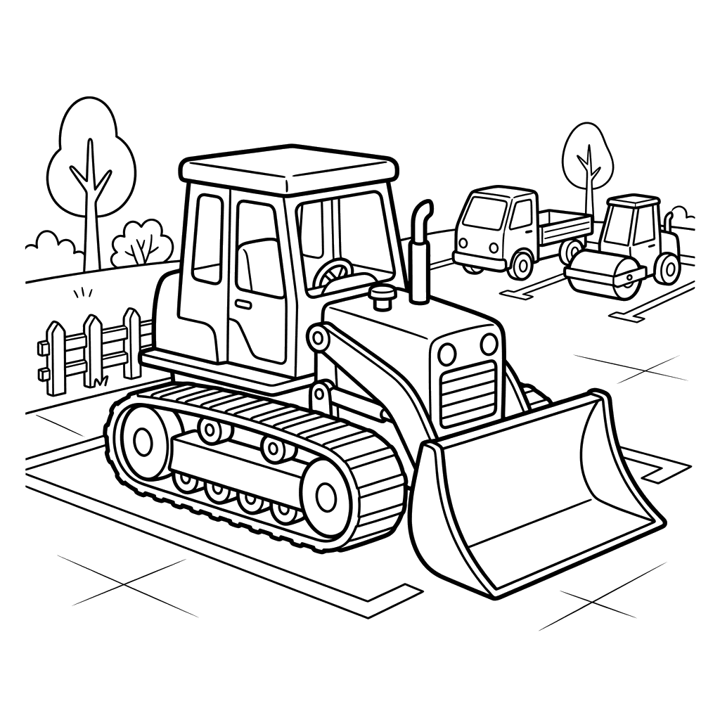 Dibujo para colorear de Bulldozer en el Aparcamiento
