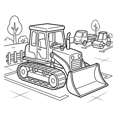 Bulldozer Coloring Page at the Parking Lot