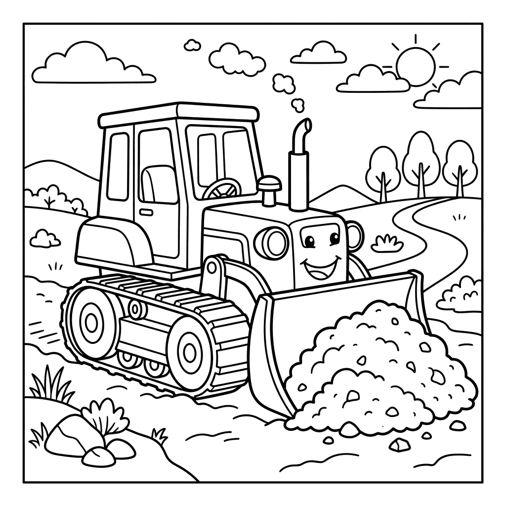 Dibujo para colorear de Bulldozer moviendo tierra