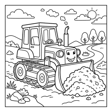 Bulldozer Pushing Dirt Coloring Page