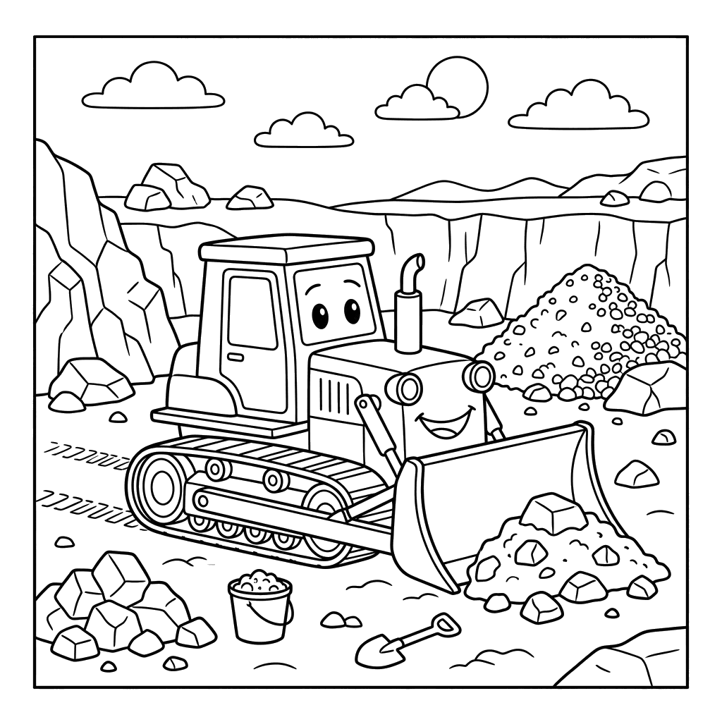 Dibujo para Colorear: Bulldozer en la cantera