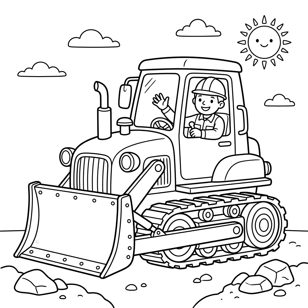 Dibujo para Colorear: Bulldozer con Conductor