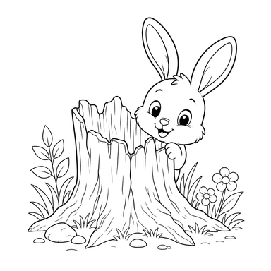 Lapin derrière une souche d'arbre