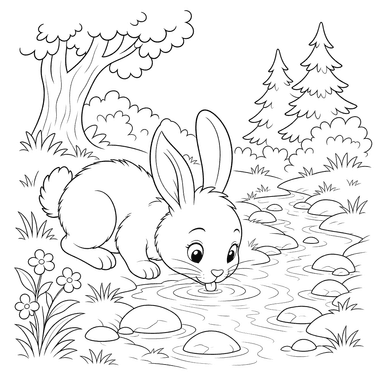 Lapin buvant au ruisseau de la forêt