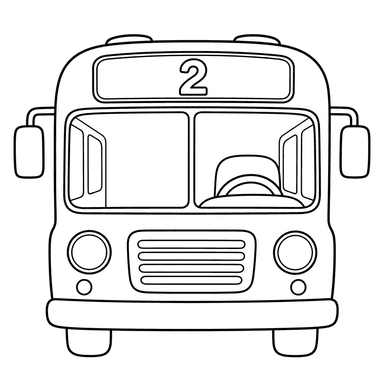 Zahl 2 auf Busanzeige — Ausmalbild